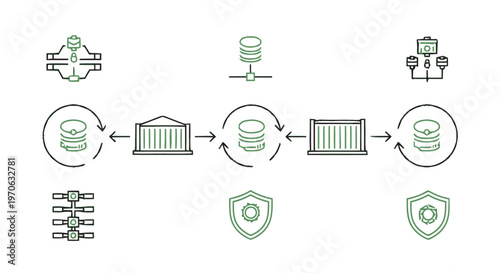 Conceptual illustration of data flow and database security measures.