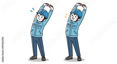 Two cartoon men stretching their arms.