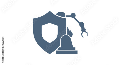 Cybersecurity Shield and Robotic Arm Protecting Digital Data.