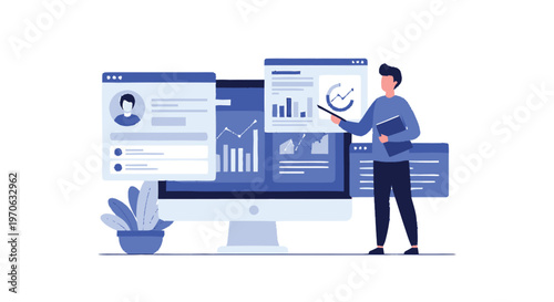 Data Analyst Presenting Business Analytics on a Computer Screen.