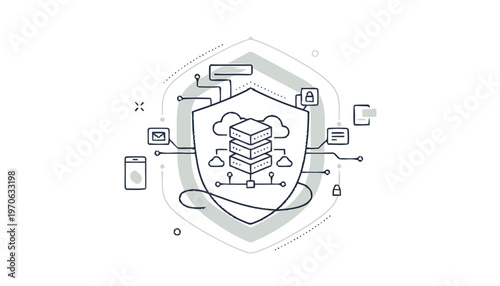Cybersecurity Shield Protecting Cloud Servers and Network Data.