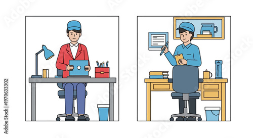 Worker in blue uniform working.