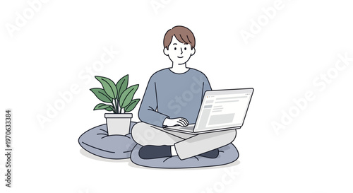 Young Adult Working on Laptop Computer.