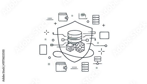 Data Protection Shield with Database and Digital Elements.