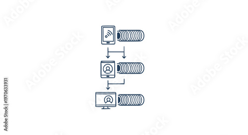Conceptual illustration of digital devices and data transfer process.