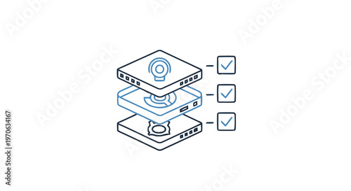 Conceptual illustration of digital devices stacked with check marks.