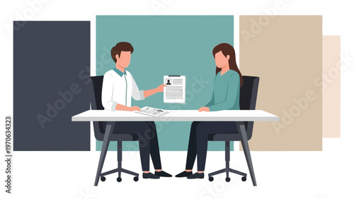 Job Interview: Candidate Presents Resume to Recruiter at Desk