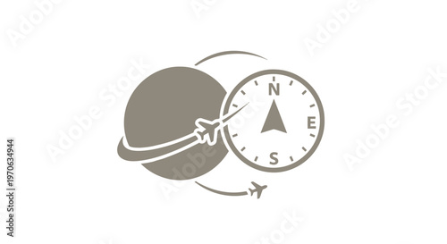 Conceptual travel and navigation icon featuring globe and compass.