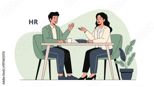 HR manager interviewing a candidate in a modern office setting, business meeting