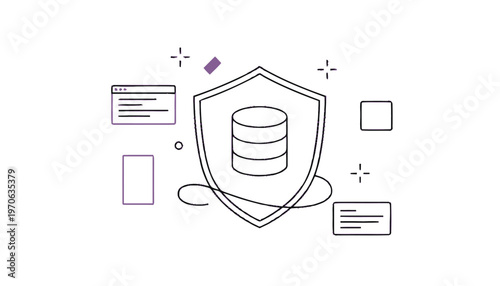 Data Protection Shield Icon in Outline Style for Security Concept.