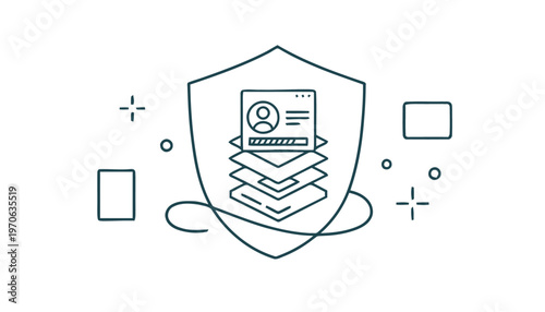 Data Protection Shield Icon with Layers and Profile.