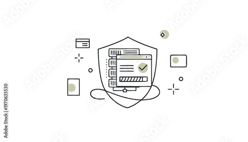 Data Protection Shield with Secure Window and Checkmark Illustration.