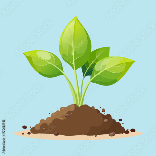 Young plant seedling growing from soil for agriculture research environmental sustainability campaigns garden center branding and spring season planting promotion graphics