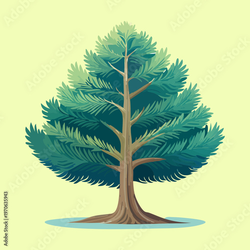 Spreading pine tree for coastal landscape design mountain park branding forest ecology education and nature theme decorative art for environmental awareness posters