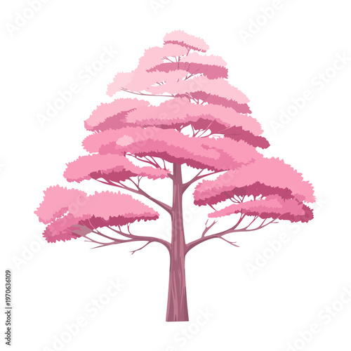 Deciduous tree with pink spring flowers for park landscape planning spring season tourism branding and environmental conservation awareness graphics for community blogs