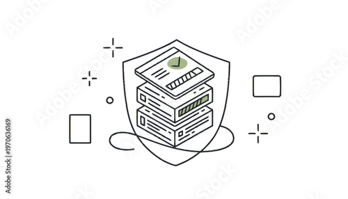 Data Protection - Stacked Servers Inside Shield Illustration for Security.