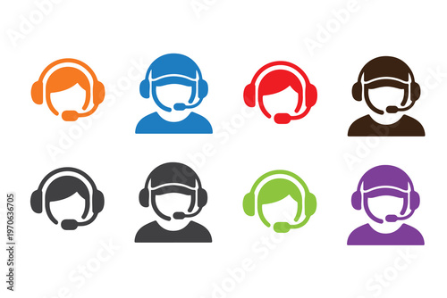 Modern Customer Support Icon Set Flat Vector Call Center Headset Icons