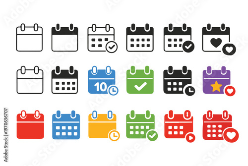 Modern Calendar Icon Set Flat Vector Schedule Event Date Icons Collection