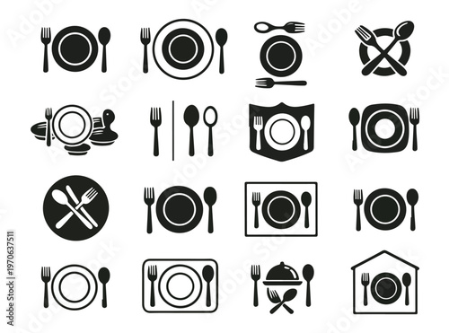 Modern Food and Dining Icon Set Flat Vector Restaurant Menu Icons Collection