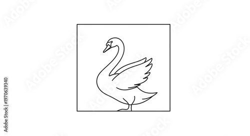 Elegant Swan Illustration: Graceful Bird Line Art on White Background