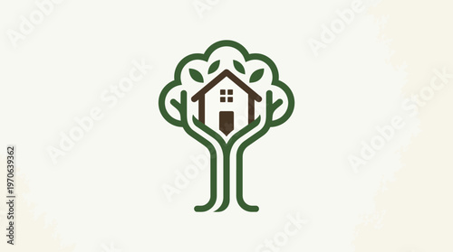 House within a Tree Eco-Friendly Real Estate Logo