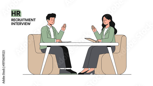 HR Recruitment Interview: Man and Woman Discussing Job Opportunity at Desk