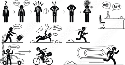 Tablou pe pânză Stress chaos business office stick figure silhouette illustration design, corpor