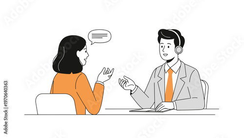 Business meeting, conversation between colleagues, customer service, job interview, teamwork