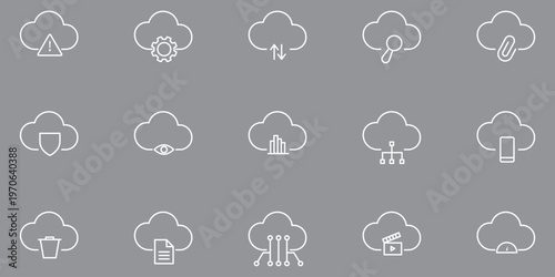 15 Cloud Computing editable stroke outline icons . Modern Cloud Computing and Data Infrastructure Line Icons Set.