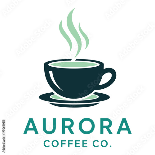 Aurora Coffee Company logo with steaming cup of coffee on saucer icon