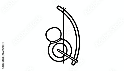 Berimbau Icon, Traditional Brazilian Musical Instrument, Outline Vector Art