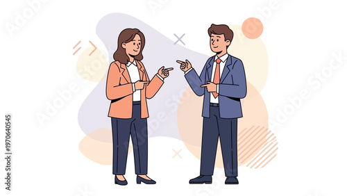 Business People Pointing Fingers Accusingly, Team Conflict, Blame Game Concept Illustration