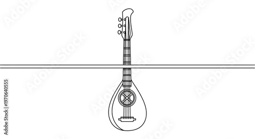 Black and White Line Drawing of a Mandolin or Lute-like Stringed Instrument