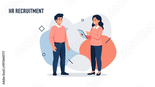 HR Recruitment Concept: Two Professionals Discussing Candidate Profile on Tablet