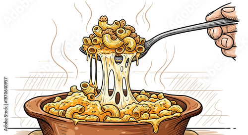 macaroni and cheese dish with fork lifting serving