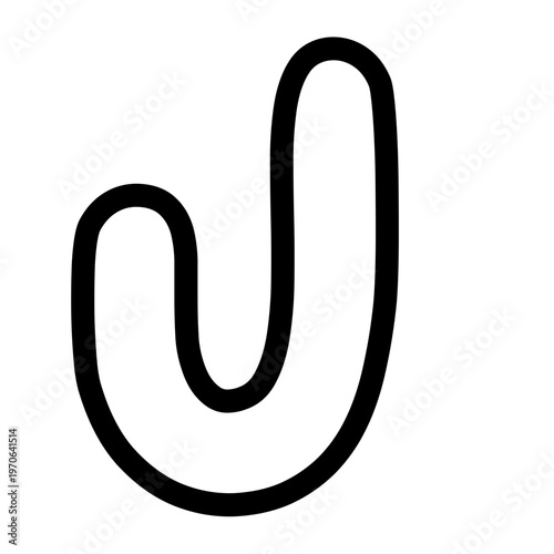 Bold outlined uppercase letter J with rounded edges, minimal cartoon style, black stroke, isolated on white background, clean typography design element.

