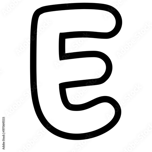 Bold outlined uppercase letter E with rounded edges, minimal cartoon style, black stroke, isolated on white background, clean typography design element.
