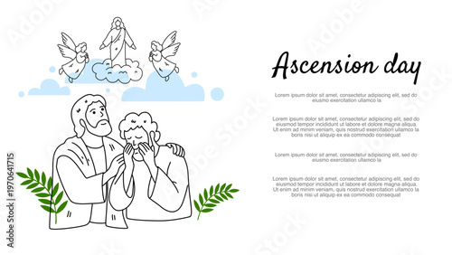 disciples mourning and looking up at jesus christ ascending into the sky