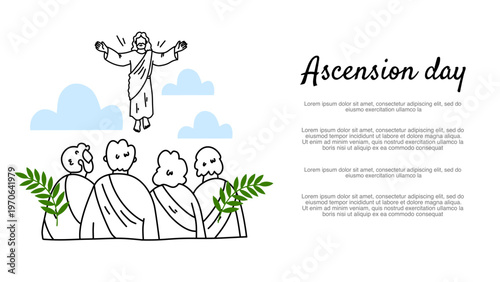 group of disciples watching jesus ascend to heaven with green palm leaves