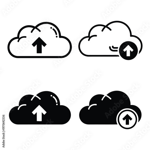 Cloud computing upload icons with arrows on white background icon