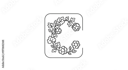 Elegant C Letter Monogram with Berry and Leaf Garland Outline