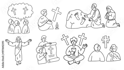 Big set of religious icons depicting jesus christ miracles and holy scenes