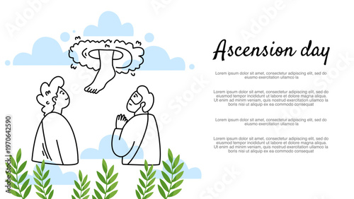 People watching jesus christ ascending into the clouds on holy ascension day