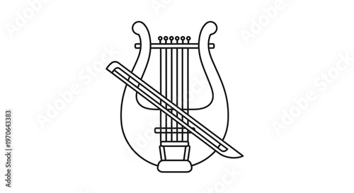 Ancient Lyre with Bow, Musical Instrument Icon, Classical Music Symbol, Vector Art