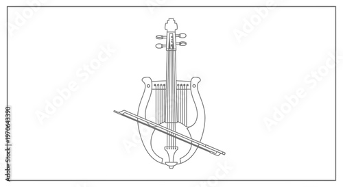Ancient Lyre with Bow, Classical Stringed Musical Instrument Outline