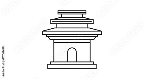 Simple Line Art Icon of a Traditional Pagoda Building