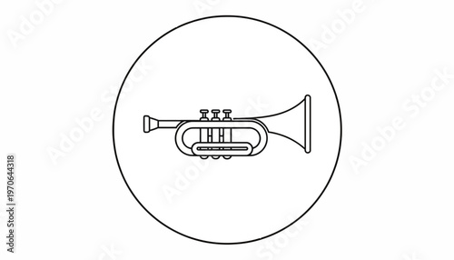 Simple Line Art Icon of a Trumpet Inside a Circle