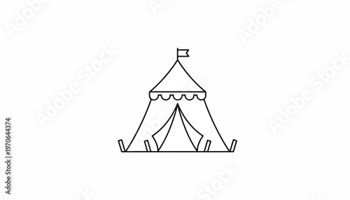 Simple Line Art Illustration of a Circus Tent with Flag