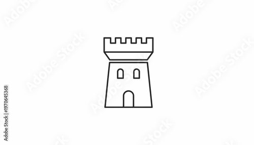 Simple Line Art Icon of a Castle Tower with Battlements and Windows