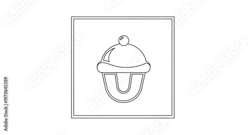 Simple Line Art Icon of a Cupcake with a Cherry on Top